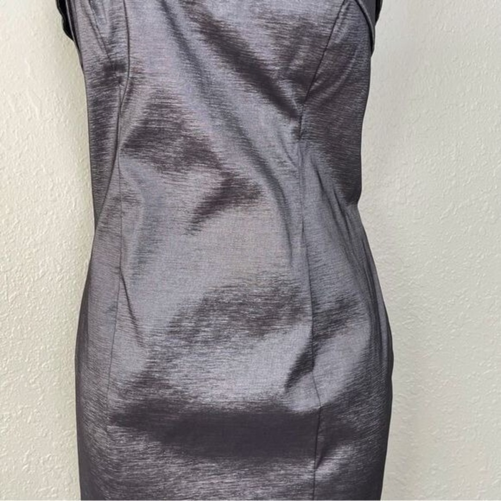 Xscape gray metallic Flower one shoulder sheath midi dress formal 6 - Picture 3 of 11